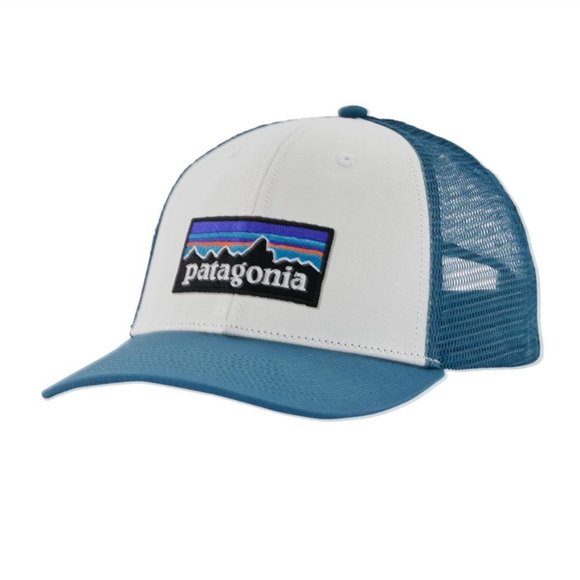 Patagonia Accessories - Patagonia P-6 Logo LoPro Trucker Snapback Hat Cap White Wavy Blue Unisex - NEW
